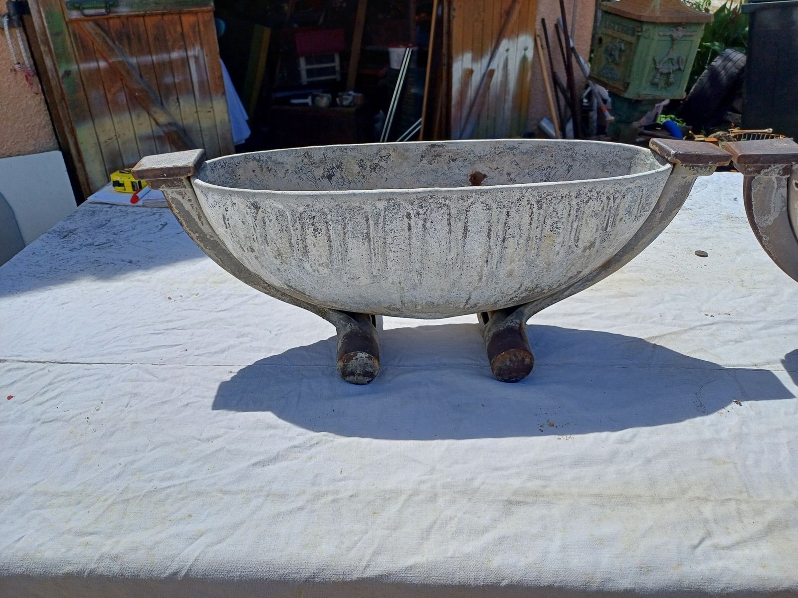 Pair Of Art Deco Enameled Cast Iron Planters photo Garden Decor