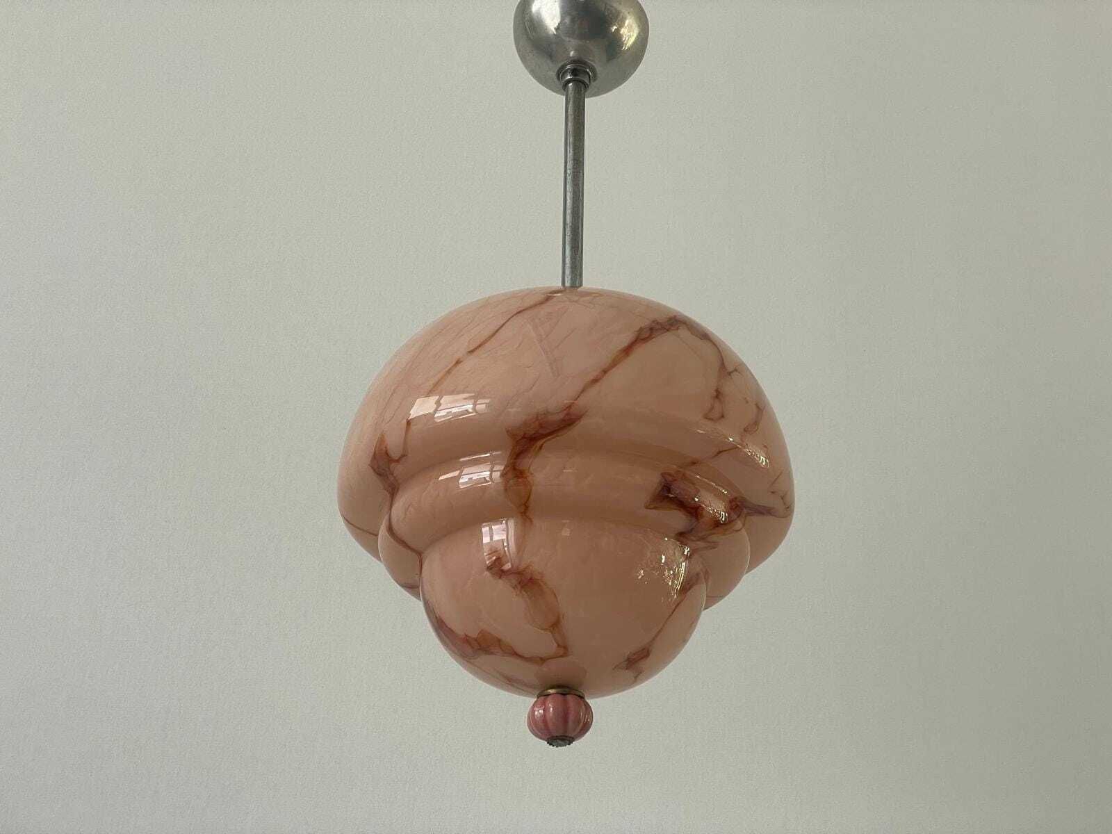 Pink Glass Art Deco Style Ceiling Lamp, 1940s, Germany photo for sale