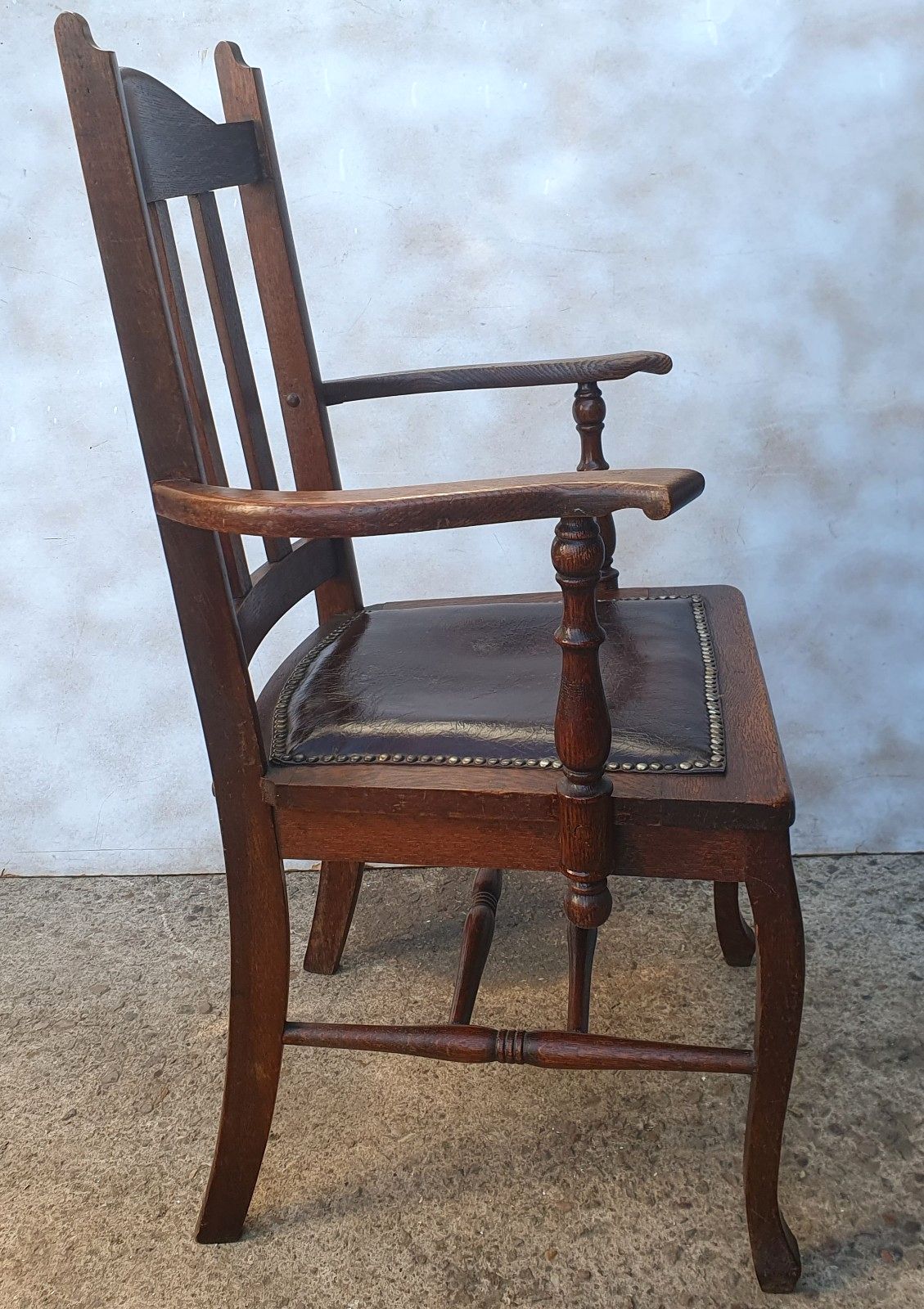 An Arts And Crafts Leather Upholstered  Oak Armchair / Desk Chair photo 165.0