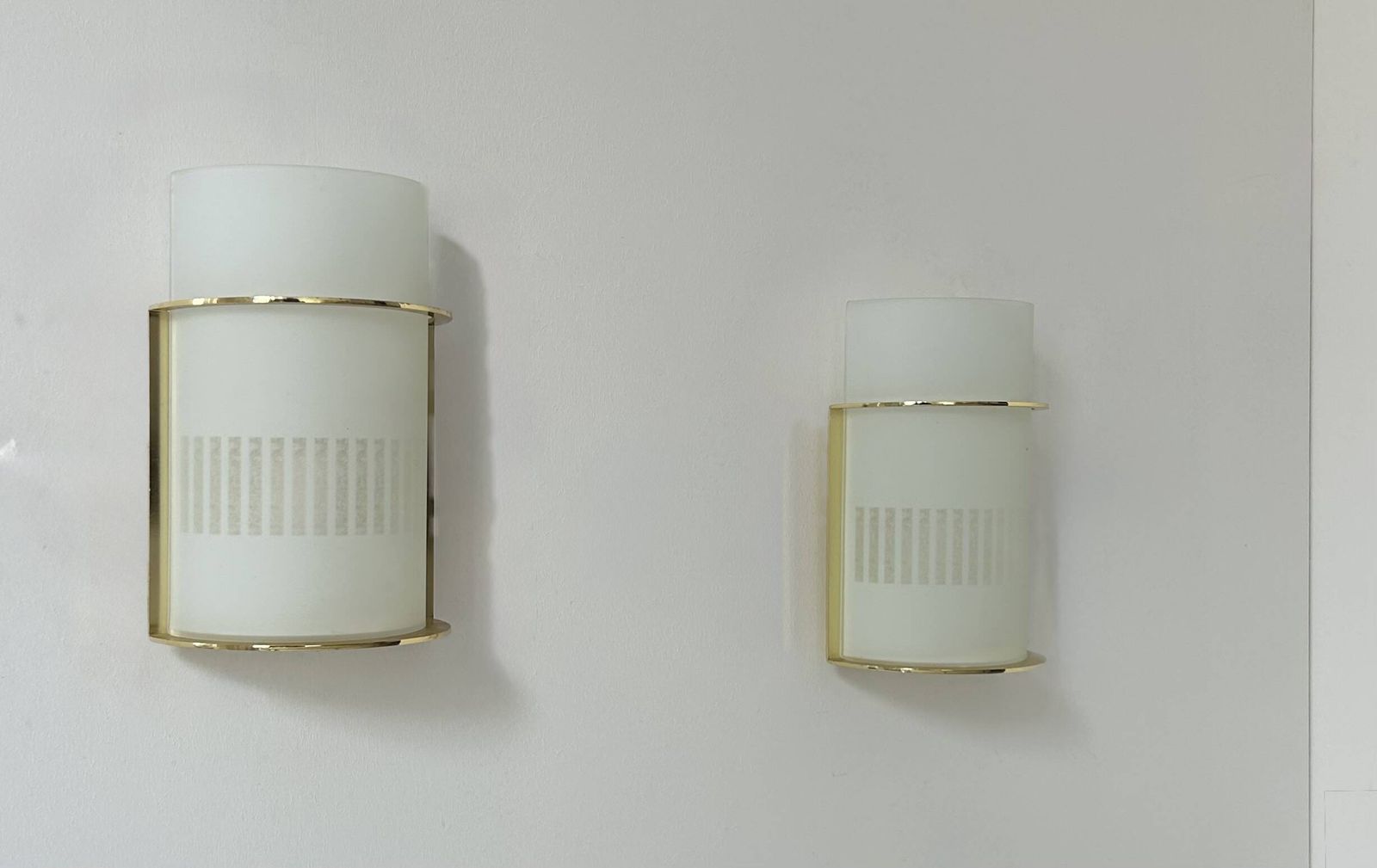Pair Of Vintage Brass And Sandblasted Glass Wall Lights, France 1970 photo furniture