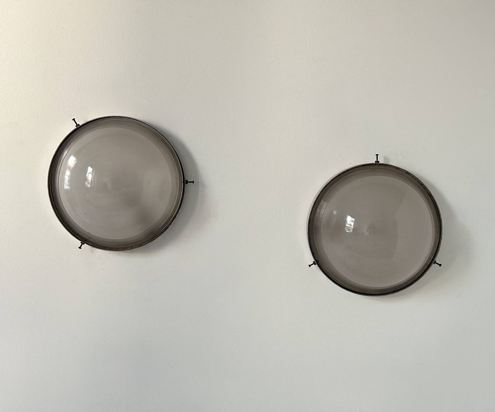 Pair Of Vintage Modernist Wall Lights, Chrome And Sandblasted Glass, France, photo furniture