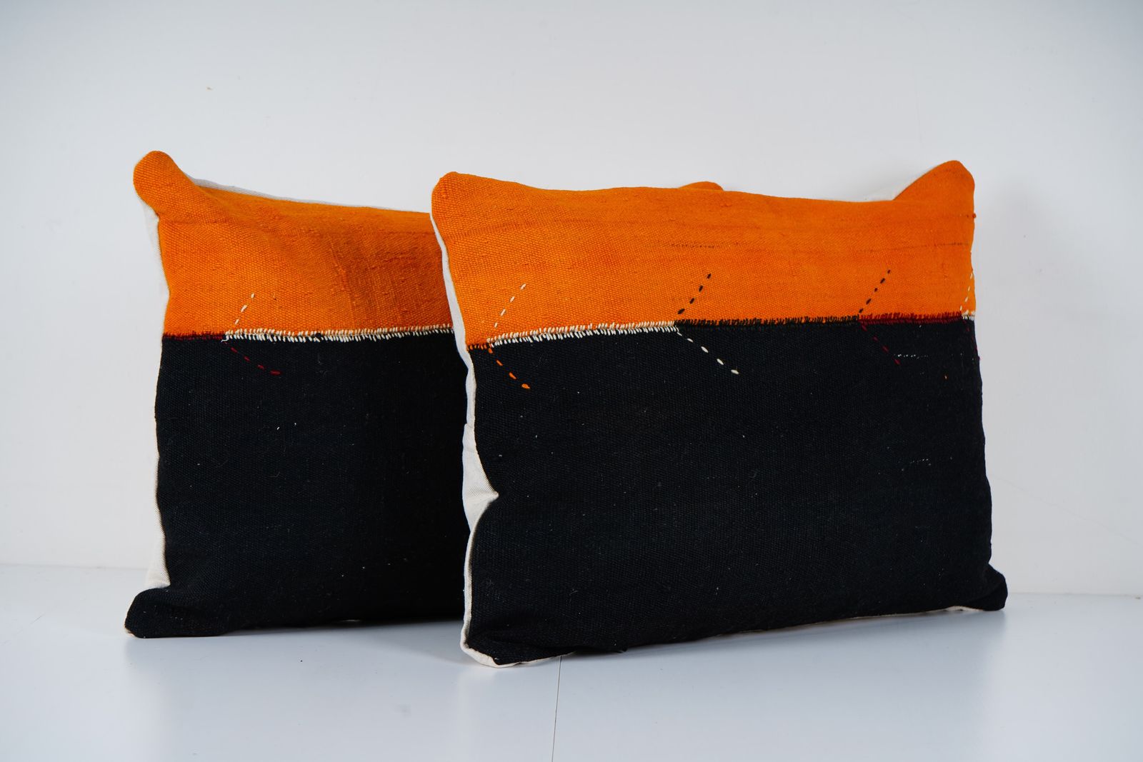 Striped Orange Kilim Pillow Cover – Rustic Boho Cushion – Matching Anatolian Bed Throw Pillow photo for sale