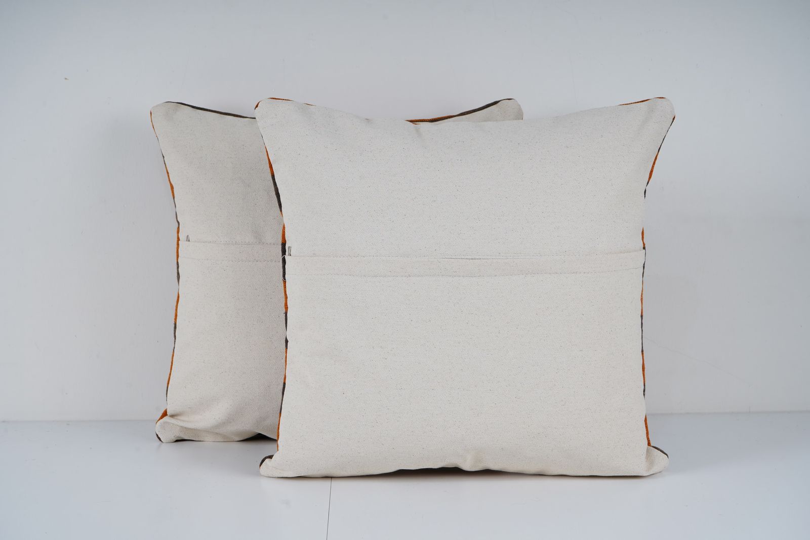 Set Of Two Striped Organic Wool Outdoor Turkish Striped Pillow Covers, Pair Anatolian Minimalist Old Kilim Pillow Cover photo Textiles