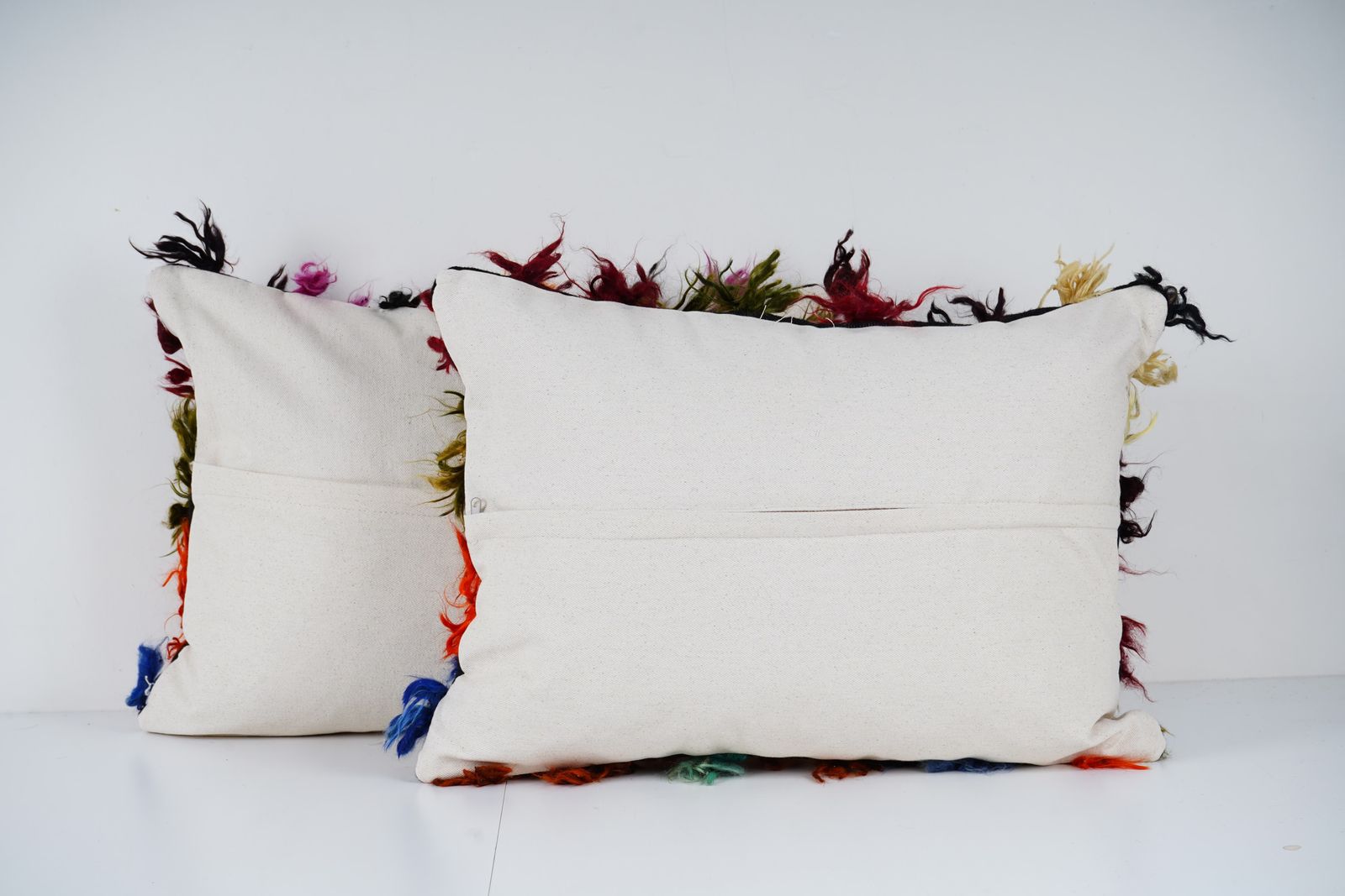 Vintage Turkish Shaggy Pillow, Set Of Two Home Decor Tulu Pillow Cases Fashioned From A Mid 20th Century Tulu Rug photo Textiles