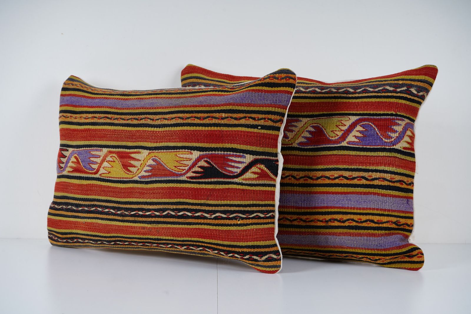 Anatolian Kilim Pillow Set   Handwoven Striped Turkish Cushion Covers, Rustic Style photo for sale