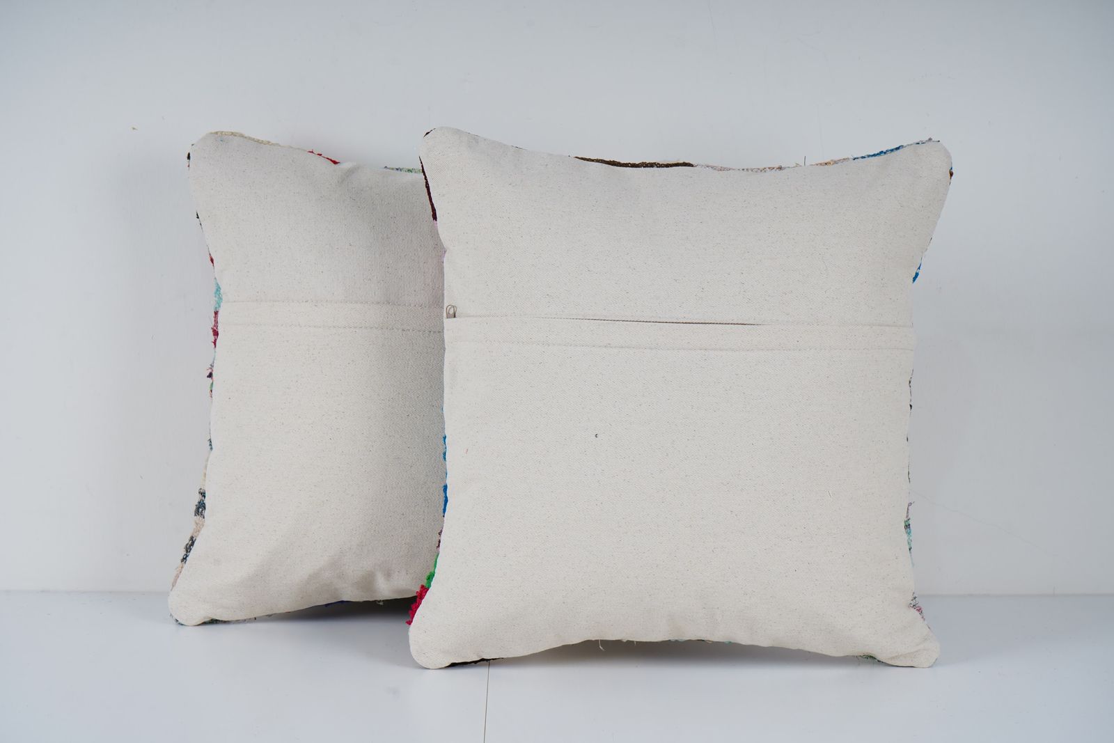 Turkish Handmade Large Patchwork Cushion, Set Of Two Flat Weave Kilim Rug Fregment Pillow, Pair Boho Home Deco photo Textiles