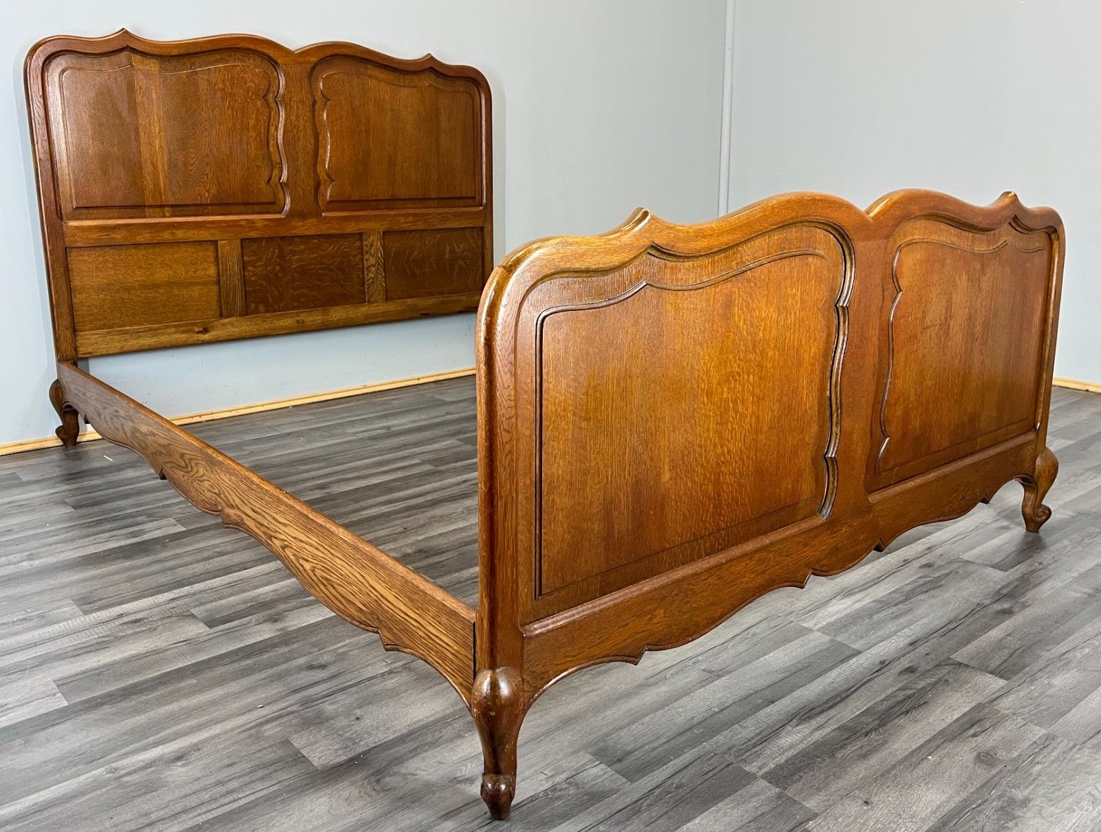 photo furniture Bed Frame Vintage French Louis XVI Style Oak Double Carved Panel Lot 4111