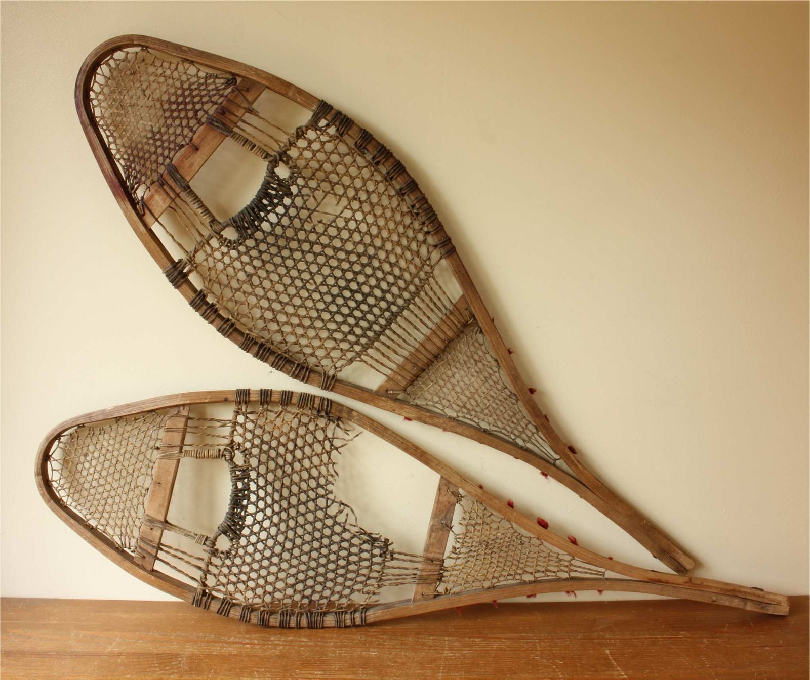 Antique Pair Of Native American Indian Pom Pom Snowshoes. Ski Lodge. photo furniture