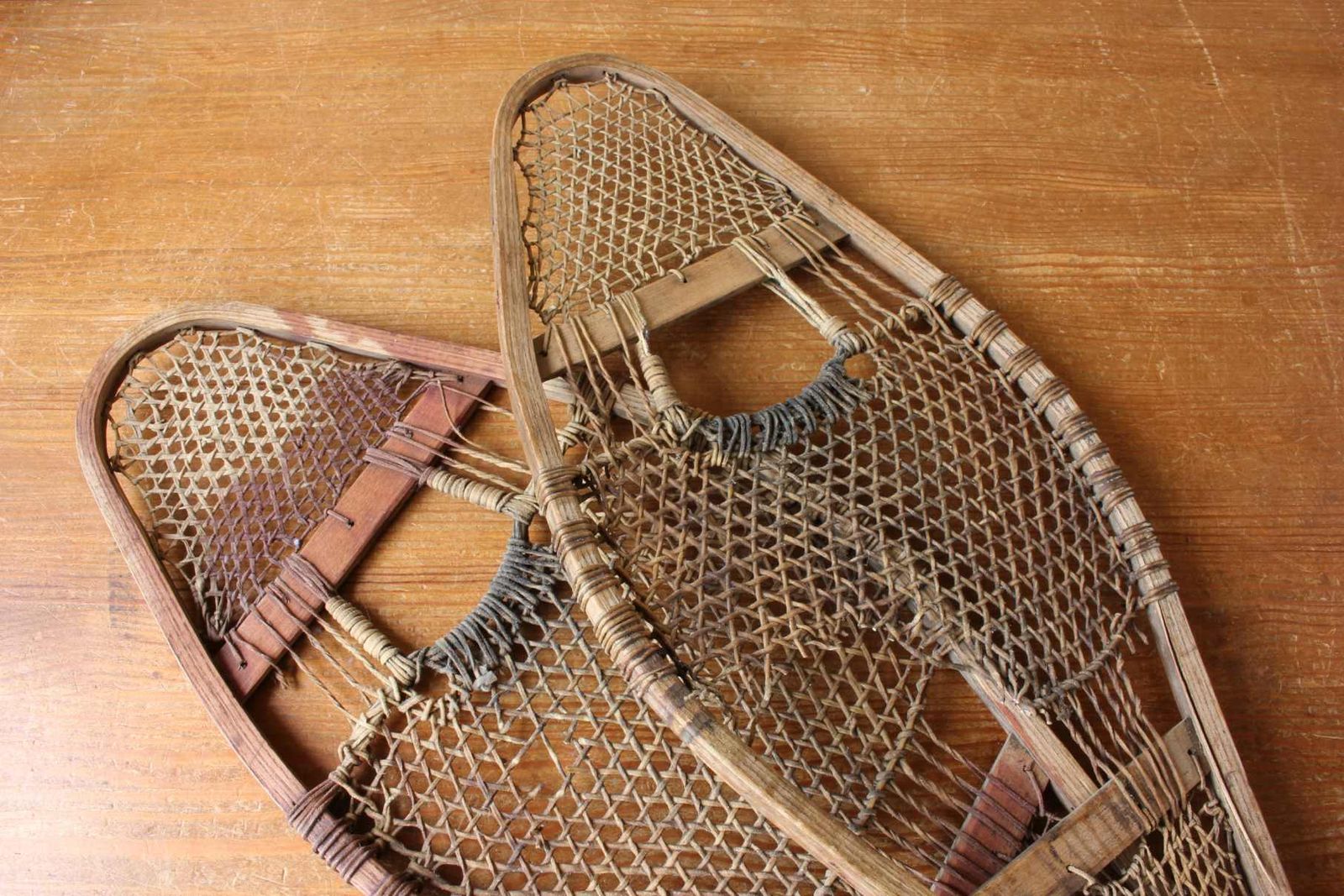 Antique Pair Of Native American Indian Pom Pom Snowshoes. Ski Lodge. photo for sale