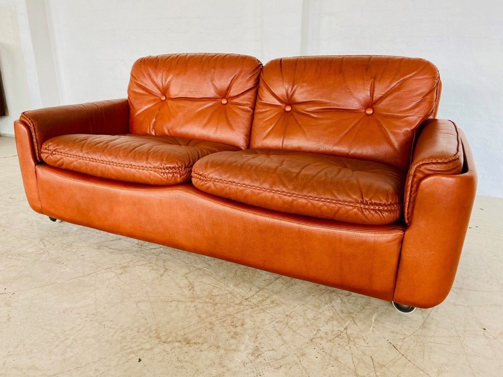 Furniture Vintage Danish Mid Century Cognac  Leather 2 Seater Sofa By Siguard Ressell photo