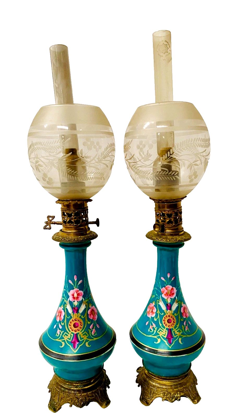 Pair Of Napoleon III Polychrome Porcelain Lamps 19th Century