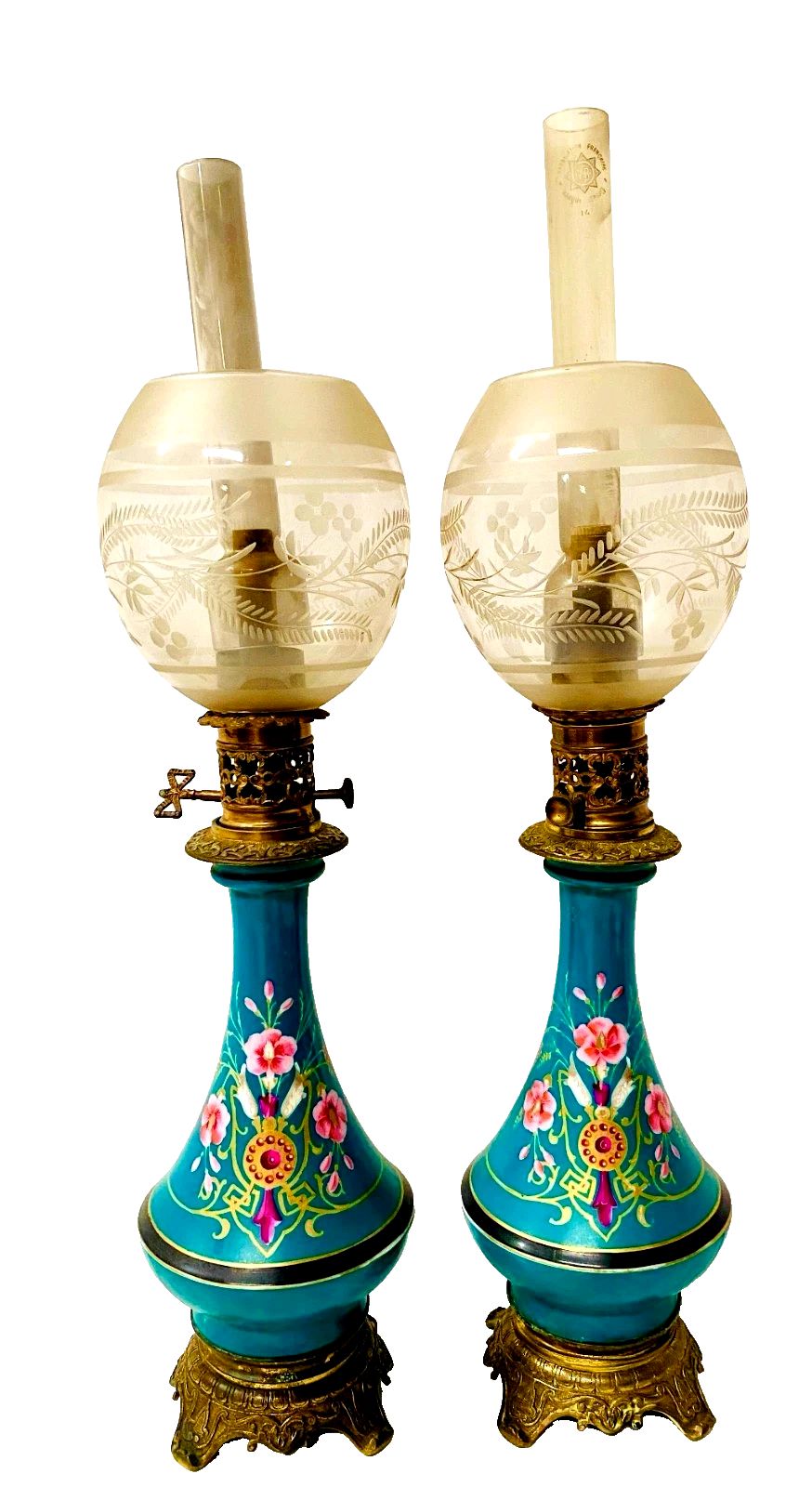 photo furniture Pair Of Napoleon III Polychrome Porcelain Lamps 19th Century