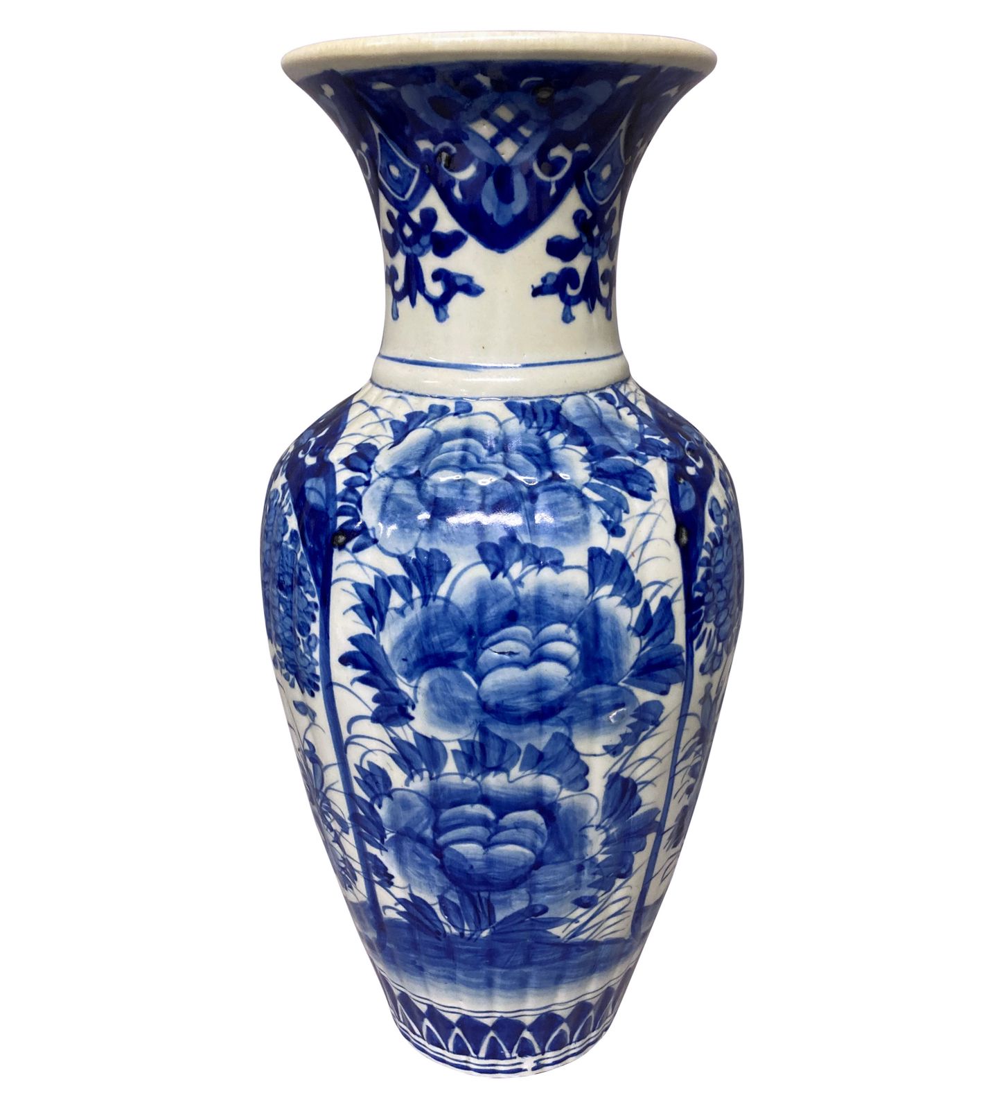 A Pair Of XIX Century Chinese Blue & White Baluster Vases photo for sale