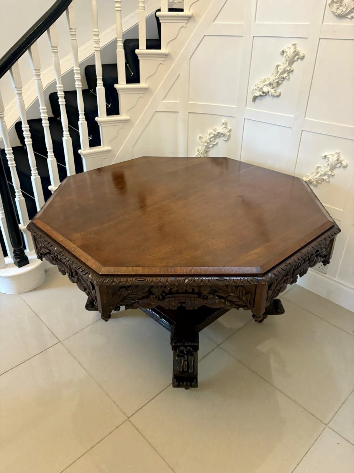 Superb Quality Large Antique 19th Century Carved Oak Dining Table photo vintage