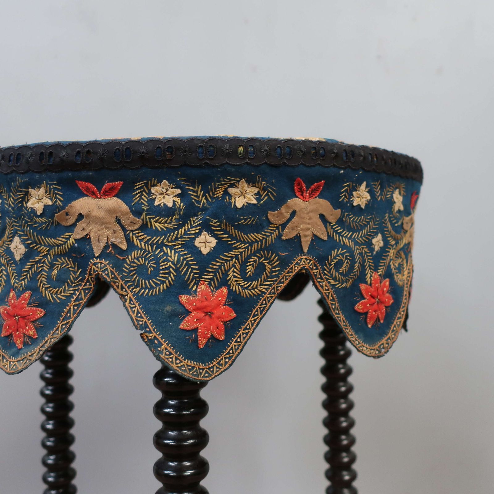 19th Century Crewel Work Bobbin Table photo vintage