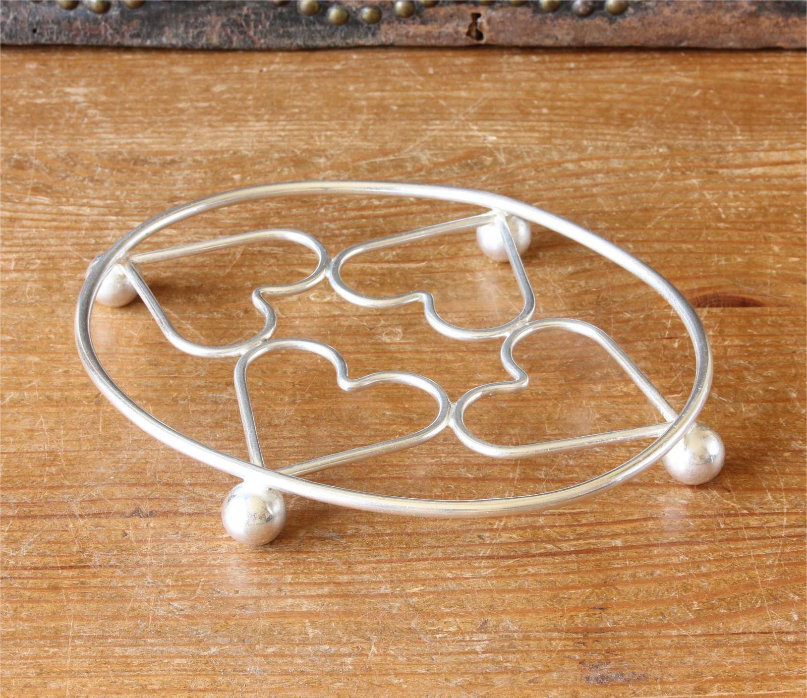 Antique Silver Plate Coaster Trivet. Ct Burrows Teapot Stand. Heart Design. photo for sale