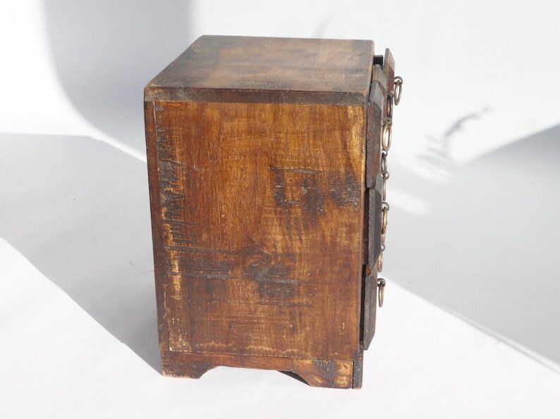 Small Apothecary With 9 Drawers With Metal Handles, Vintage Wooden Medicine Chest, Old Cabinet photo vintage