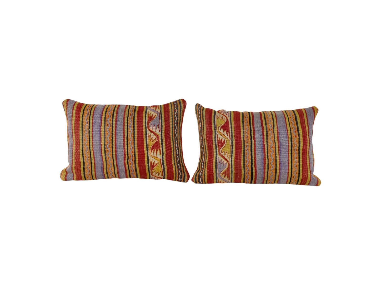 Turkish Kilim Lumbar Pillow Covers Set, Organic Wool Outdoor Striped Kilim Cushion Covers, Perfect Anatolian Home Accent Gift