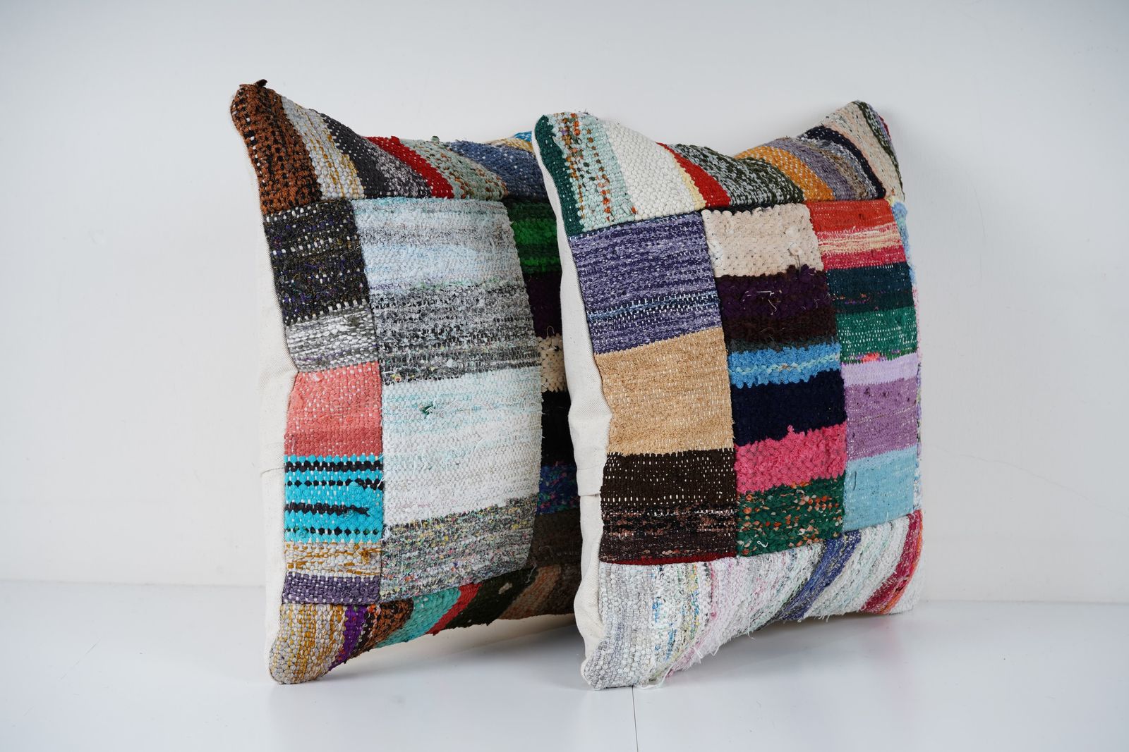 Patchwork Kilim Pillow, Handmade Wool Tribal Design, Set Of Two Decorative Turkish Cushion, Gift For Kilim Lovers photo Textiles