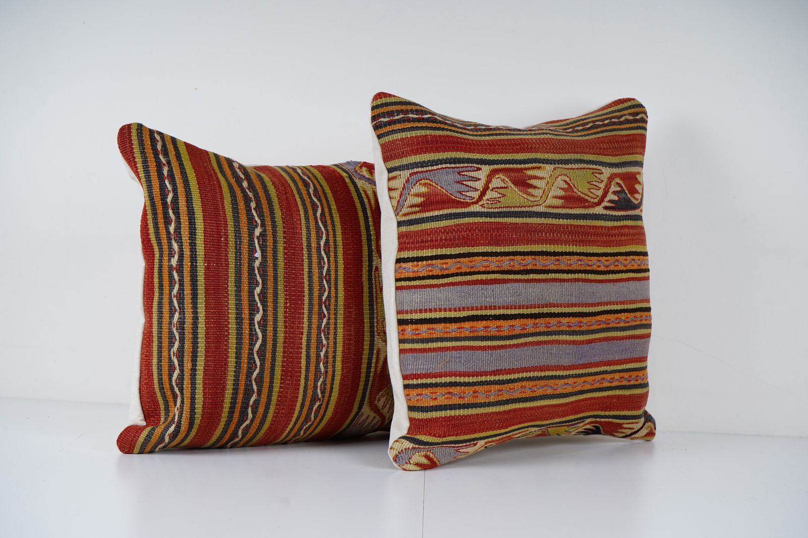 Traditional Turkish Decorative Kilim Pillow, Set Of Two Anatolian Striped Square Kilim Pillow Cover photo furniture