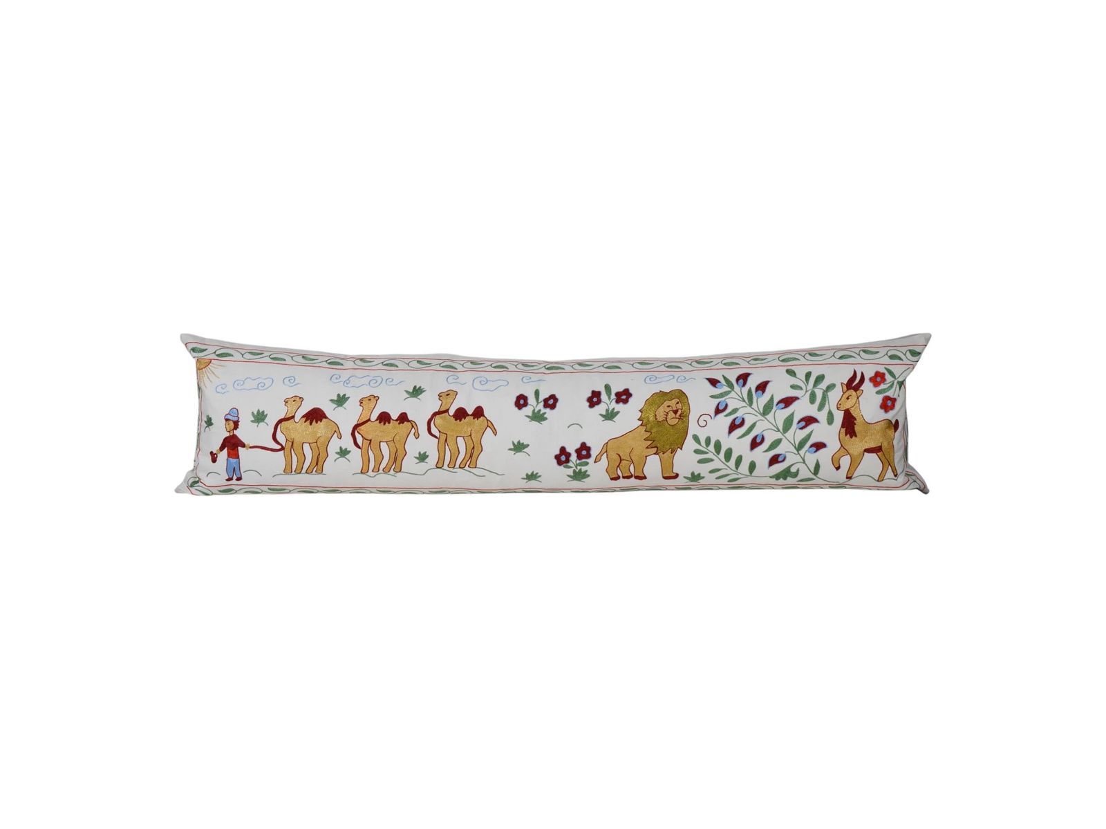 Tashkent Suzani Animal Pictorial Bedding Pillow Case Made From A 19th Century Suzani, Lion And Camel Motif Cushion Cover