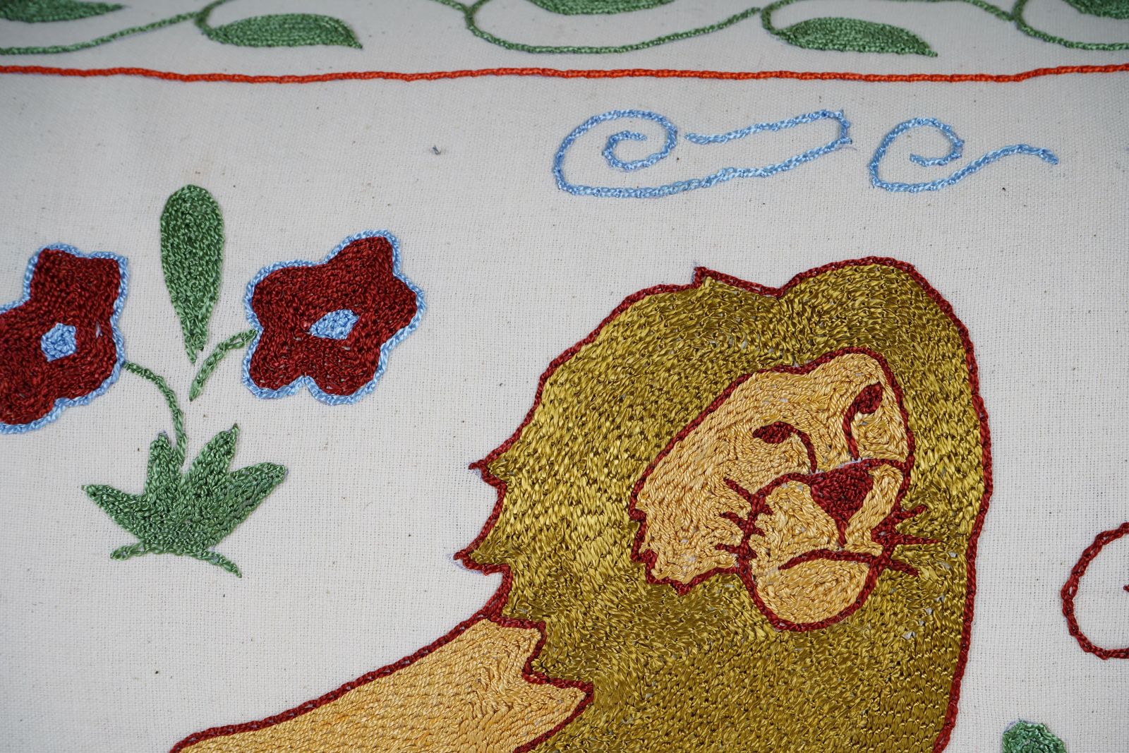 Tashkent Suzani Animal Pictorial Bedding Pillow Case Made From A 19th Century Suzani, Lion And Camel Motif Cushion Cover photo Textiles
