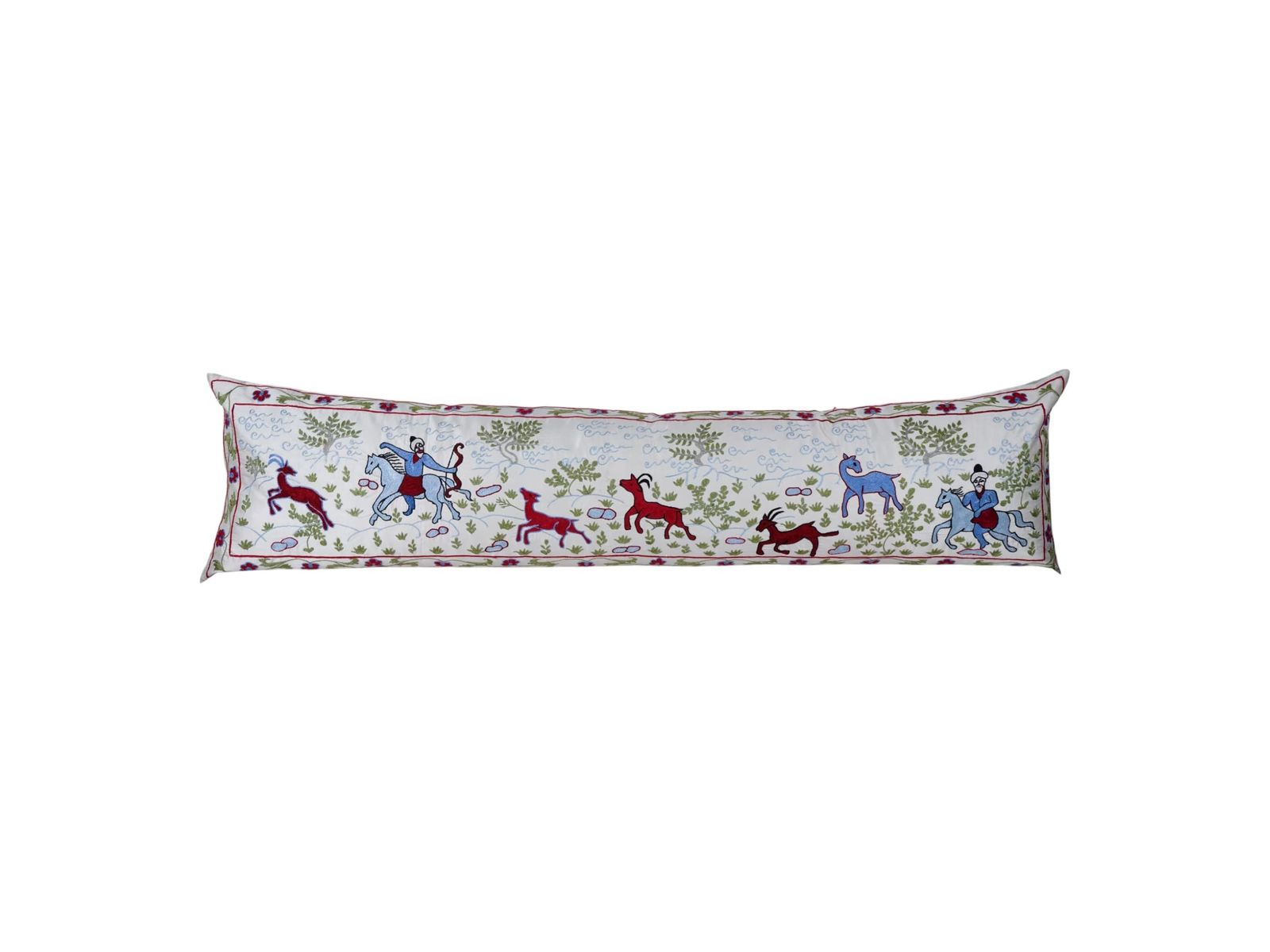 Tashkent Suzani Pillow Case  Long Cushion Cover Horse Motif Vintage 19th Century Embroidered Bedding