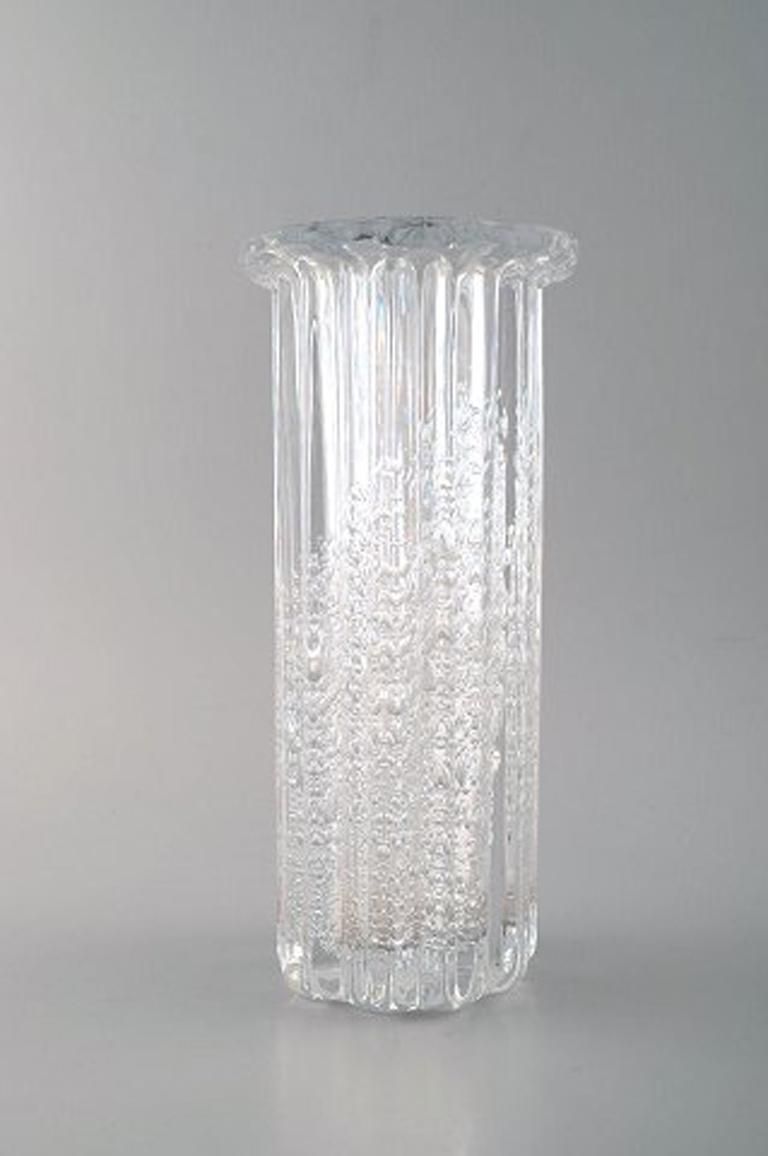 Willy Johansson For Hadeland, Sweden, Ribbed "Atlantic" Vase In Clear Art Glass photo furniture