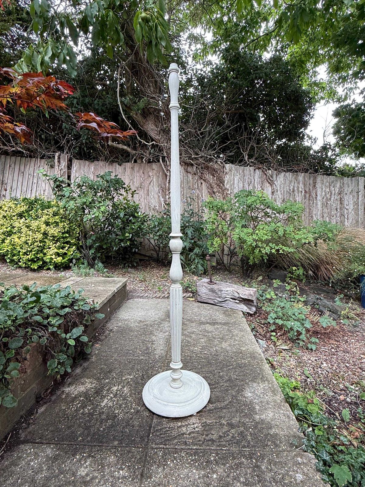 Vintage Floor Lamp In Farrow And Ball "French Gray", Wooden Standard Lamp Base, Hand Painted In Chalk Finish, Ready For Rewiring, Country