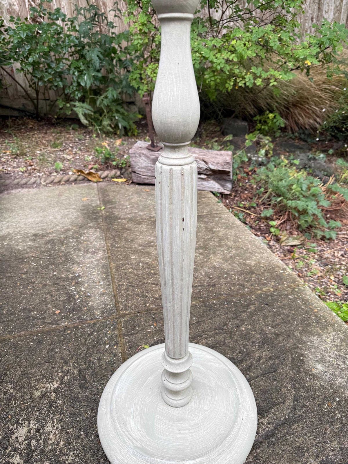 Vintage Floor Lamp In Farrow And Ball "French Gray", Wooden Standard Lamp Base, Hand Painted In Chalk Finish, Ready For Rewiring, Country photo for sale
