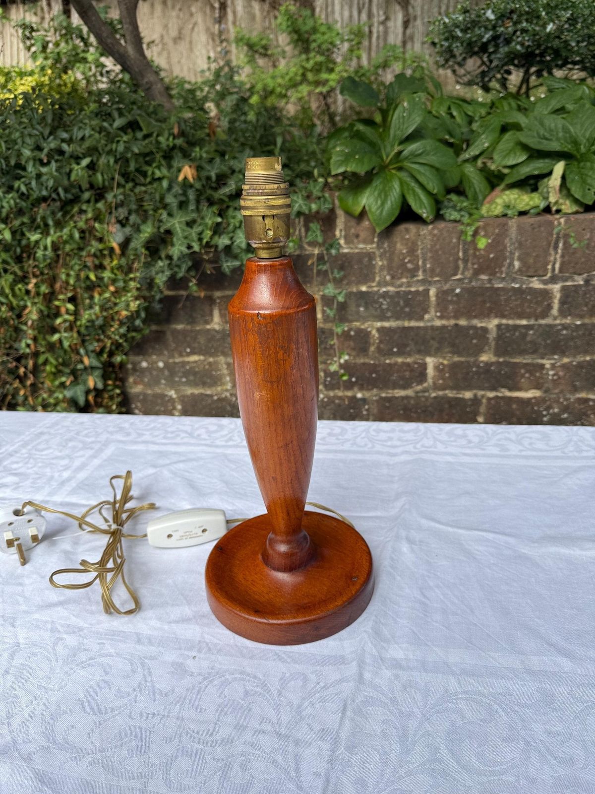Elegant Mid Century Modern Wooden Table Lamp – Teak Tone, Tapered Turned Base, Uk Wired, Classic Retro Style photo furniture