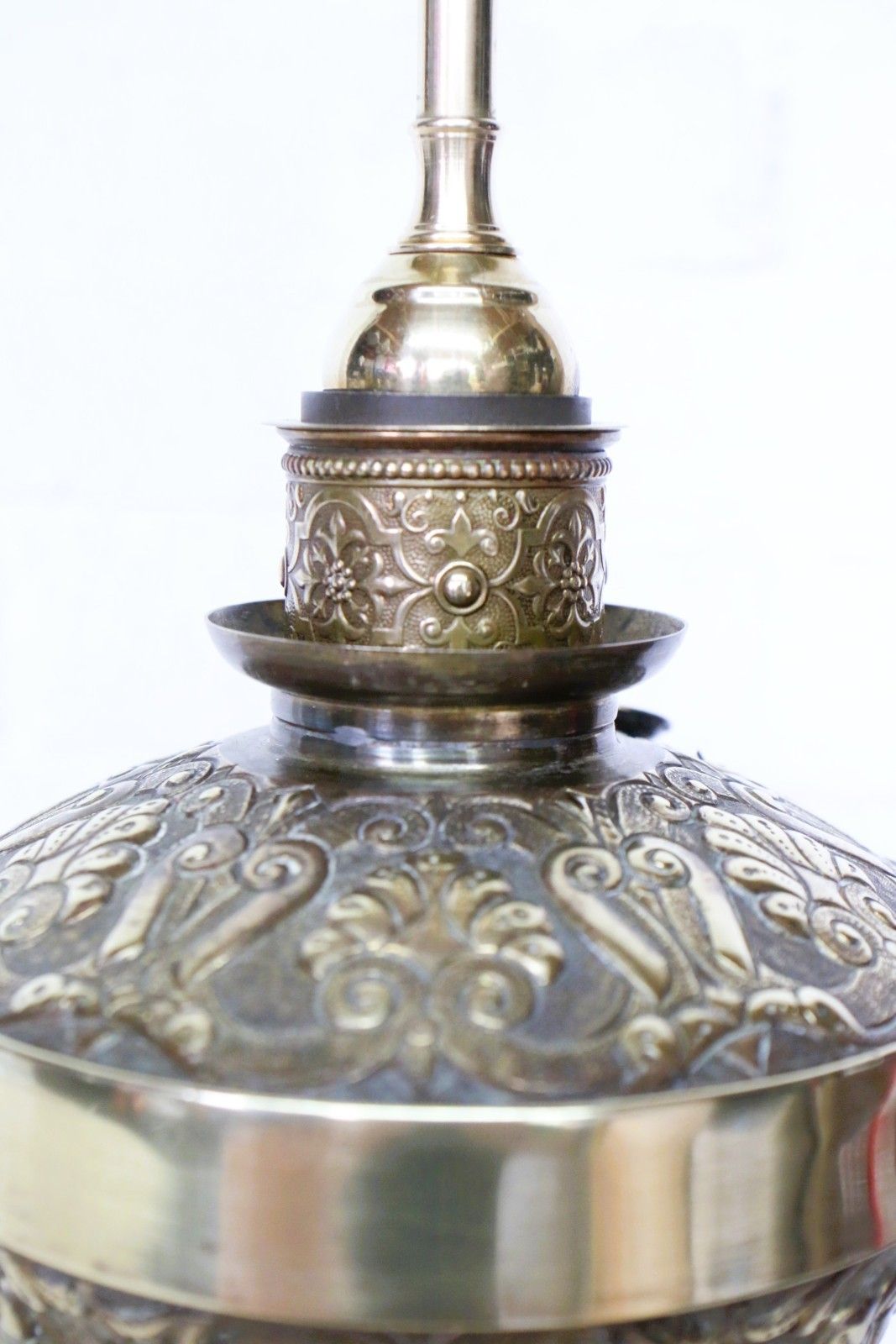 Table Lamp Ornate Victorian Brass Oil Lamp Conversion  Chased Decorations Large photo buy