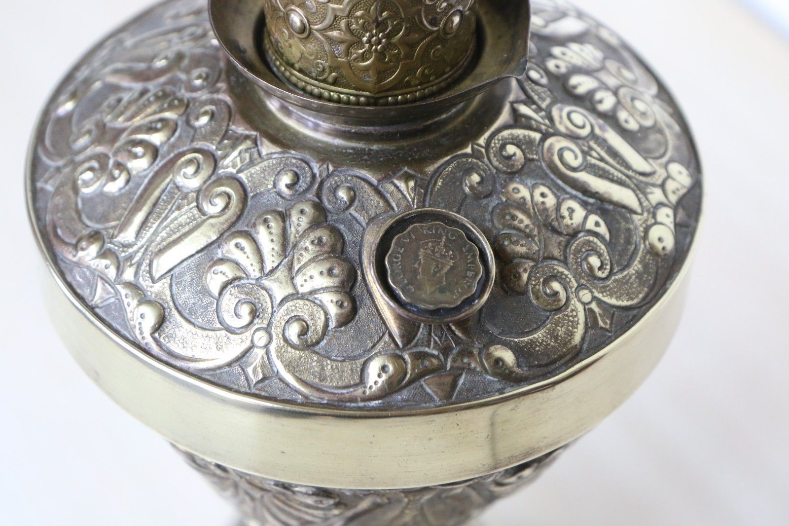Lighting Table Lamp Ornate Victorian Brass Oil Lamp Conversion  Chased Decorations Large photo