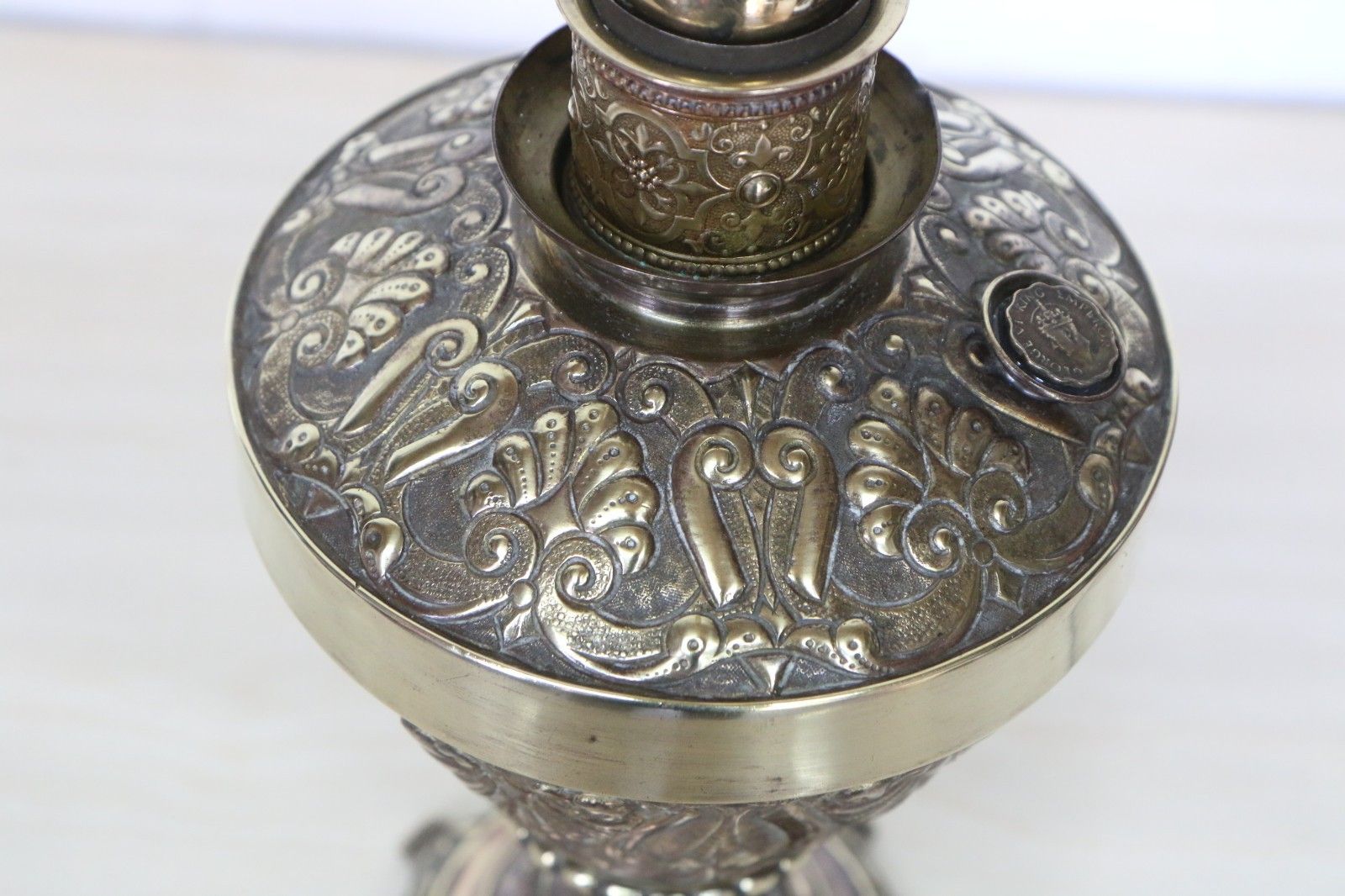 135.0 Table Lamp Ornate Victorian Brass Oil Lamp Conversion  Chased Decorations Large photo