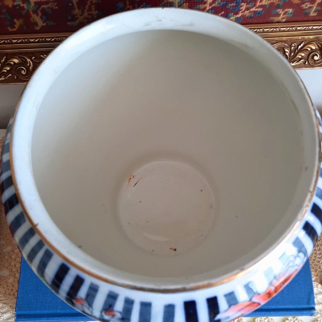 Antique Large Edwardian Planter By Burleigh Ware With Blue Stripes And Roses C 1910 Rare Piece. photo vinterior