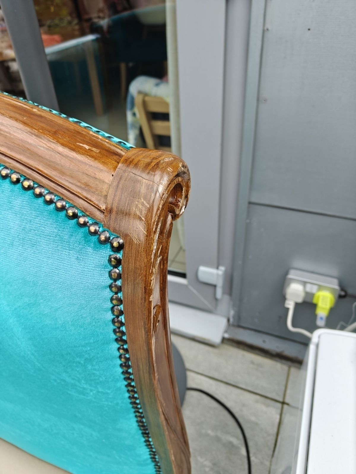 Rose Wood Recliner Sofa With New Turquoise Upholstery, New Mattress Included. photo 850.0