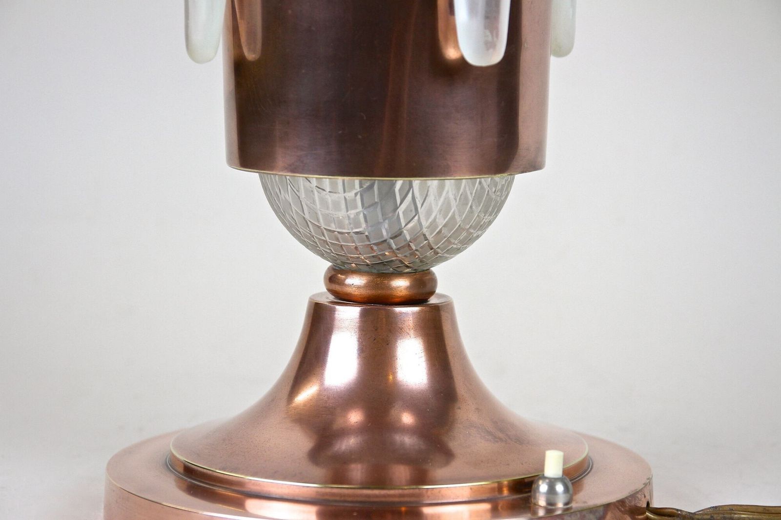 20th Century Art Deco Copper Table Lamp With Lalique Glass, France Ca 1920 photo 2200.0