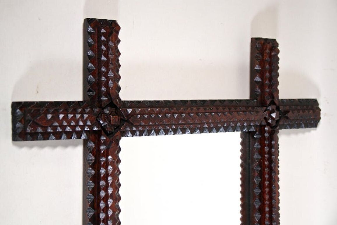 19th Century Rustic Tramp Art Wall Mirror Hand Carved, Austria, Circa 1870 photo Home Decor