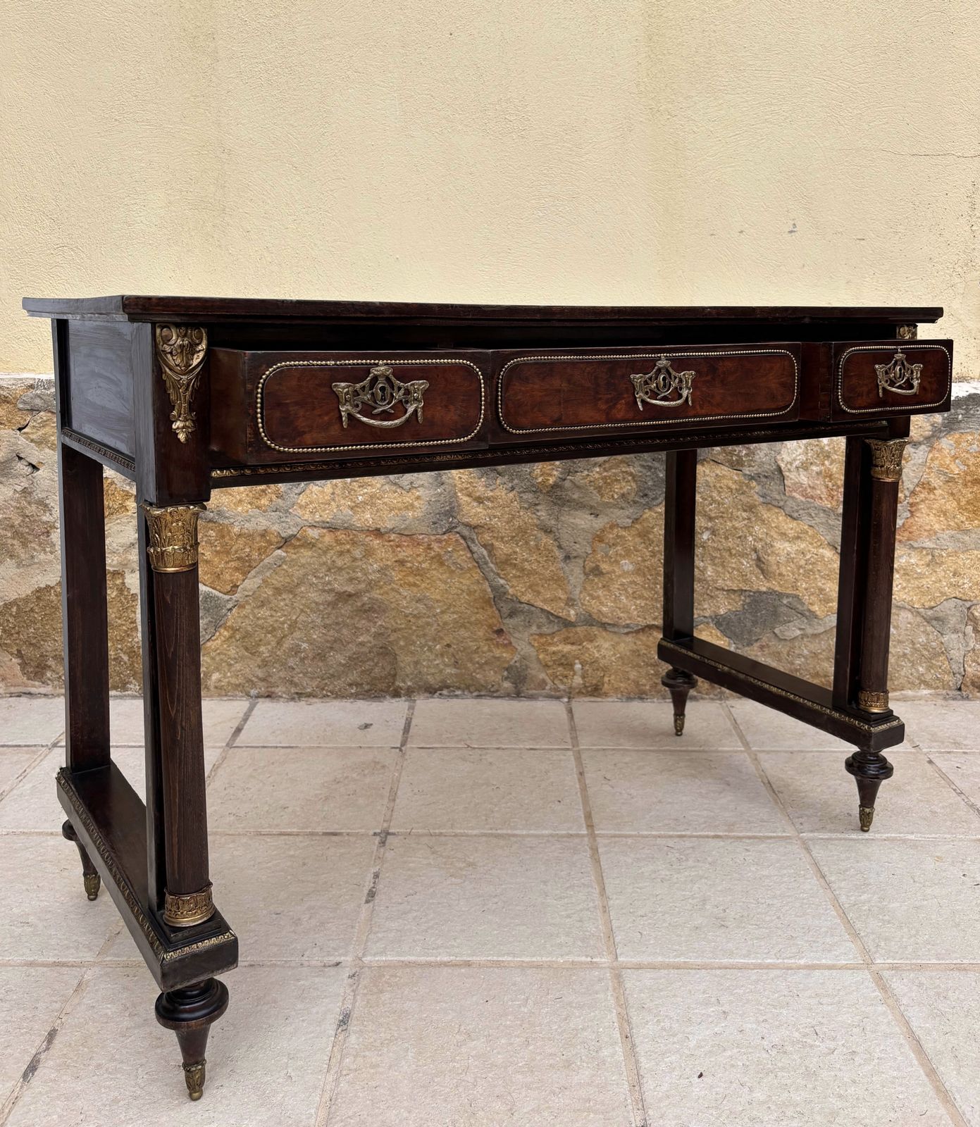 French Desk Table In Brown Golden Bronze, 1870 photo for sale