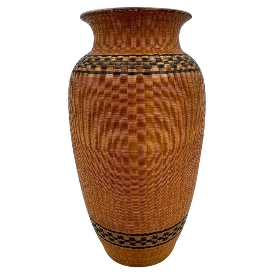 Porcelain Chinese Vase Wrapped In Rattan