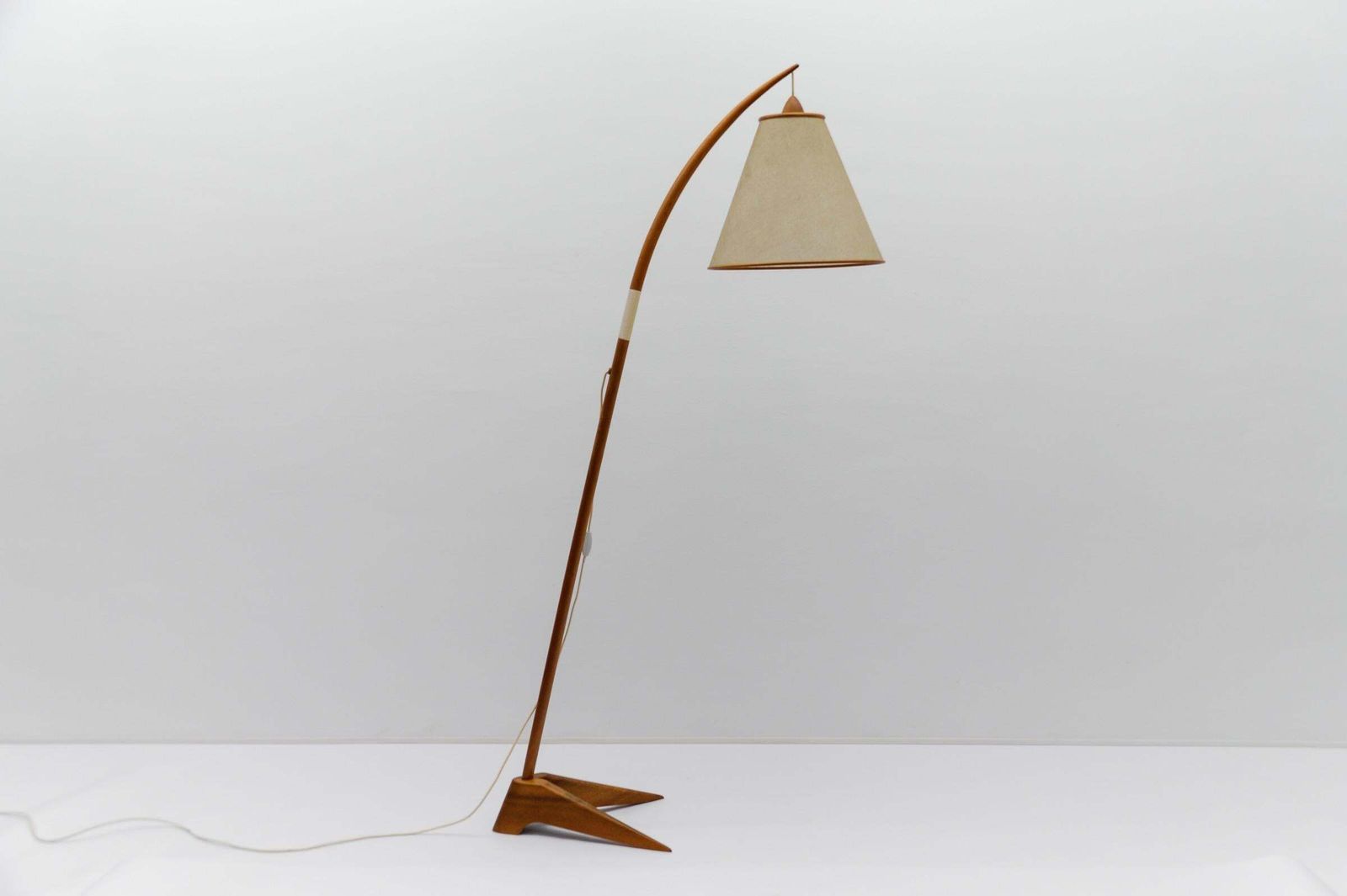 Mid Century Modern Scandinavian Wooden Arc Floor Lamp, 1950s photo for sale