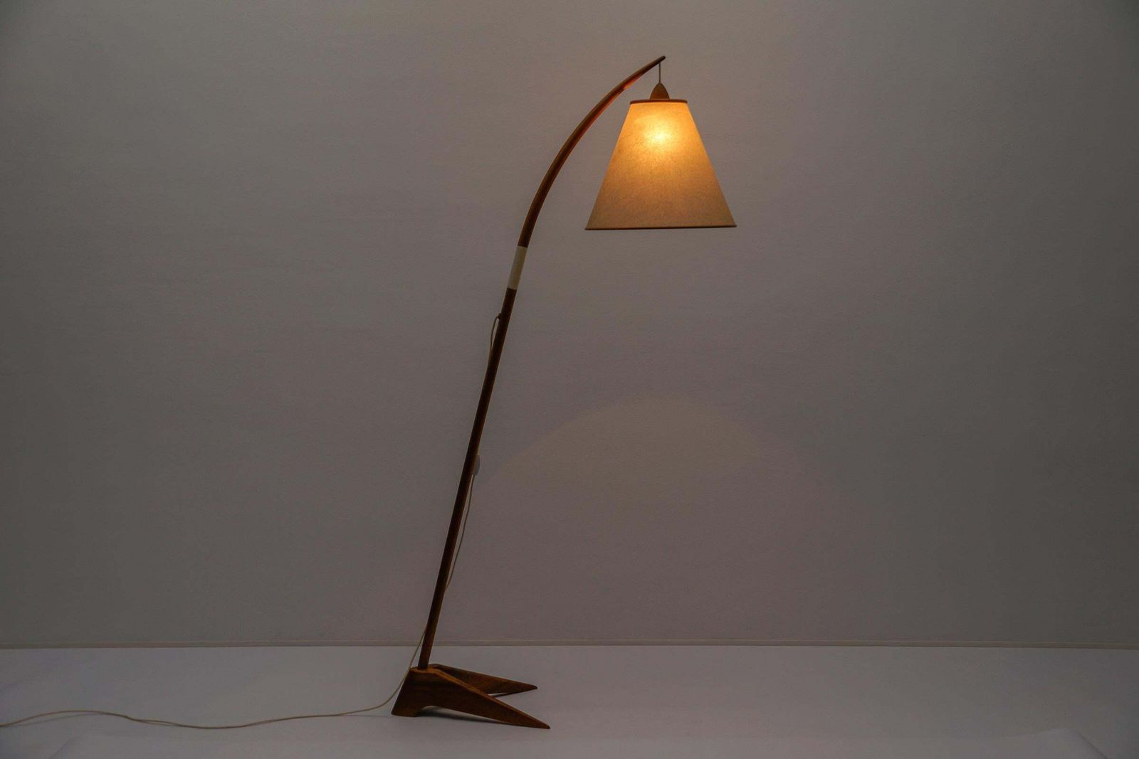 Mid Century Modern Scandinavian Wooden Arc Floor Lamp, 1950s photo 3416.0
