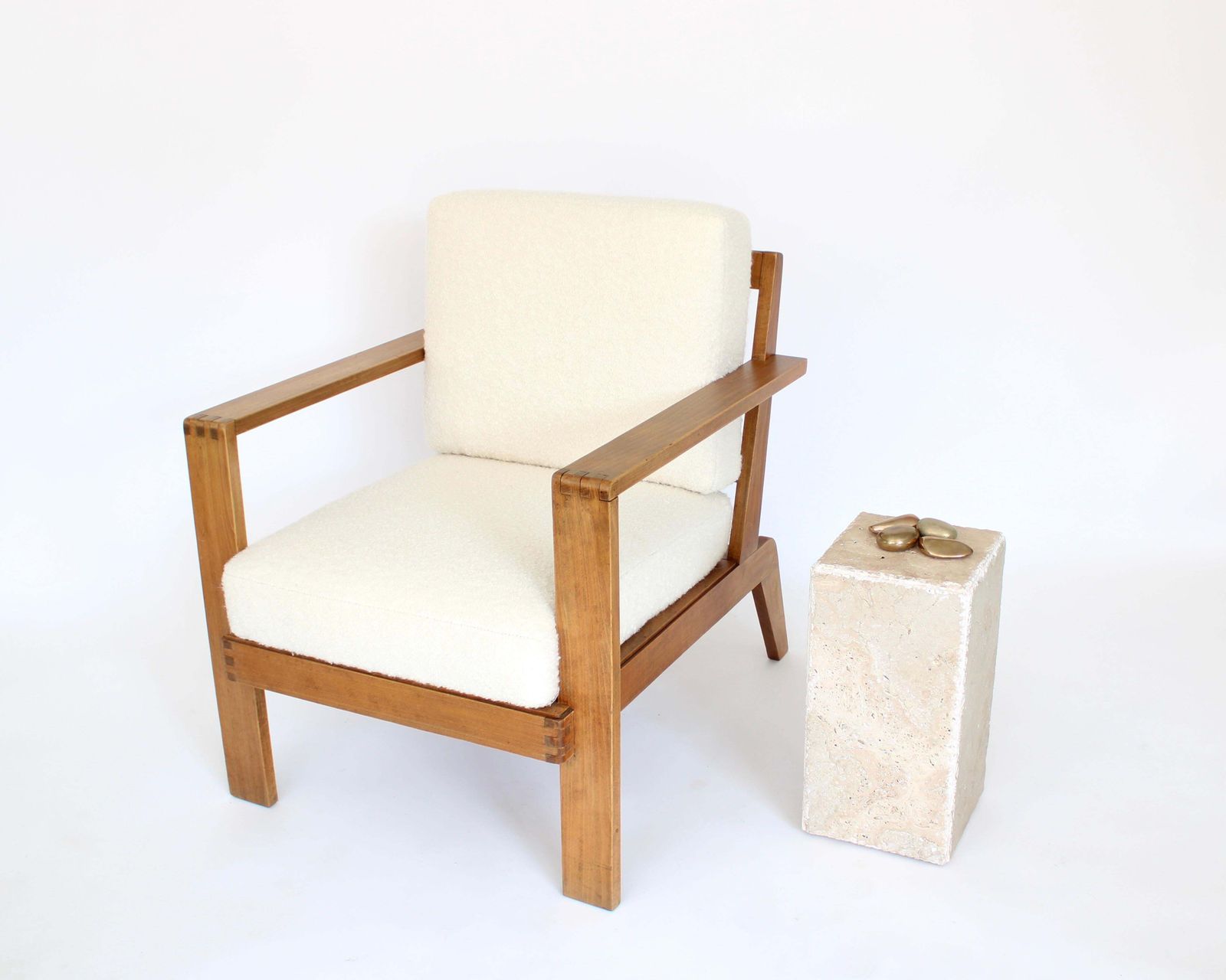 photo vinterior Rene Gabriel French Oak Grid Back Lounge Chair Reconstruction Period
