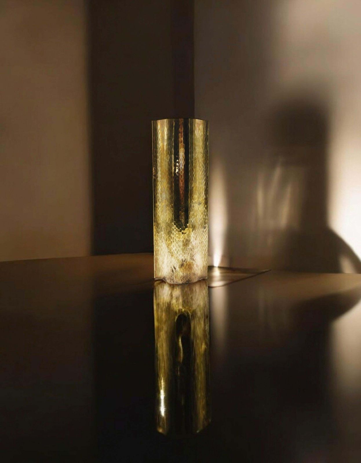 Zanetto Vase In Martellato Brass, Italy 1970s photo vintage