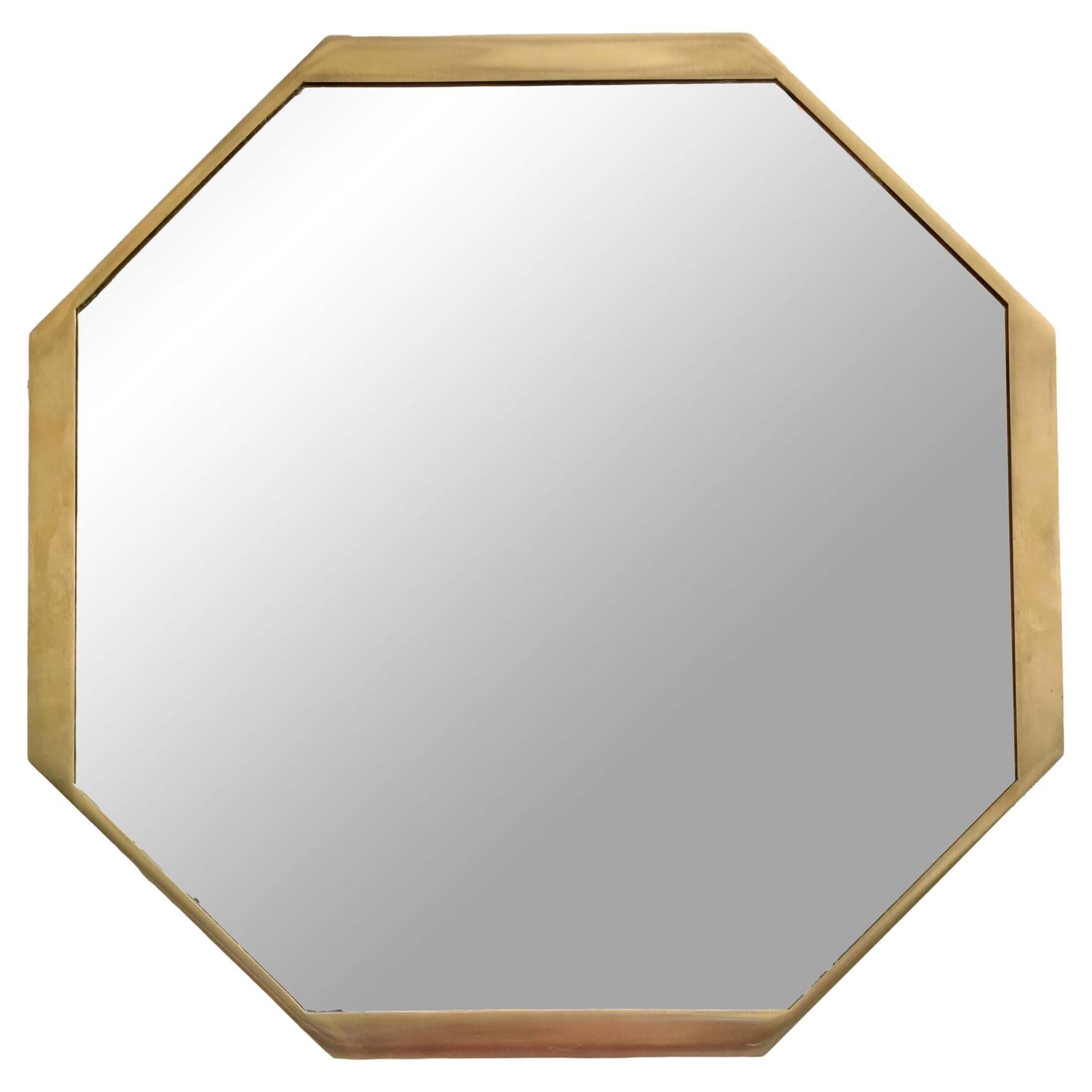 Large Octagonal Brass Wall Mirror, Italy 1950s