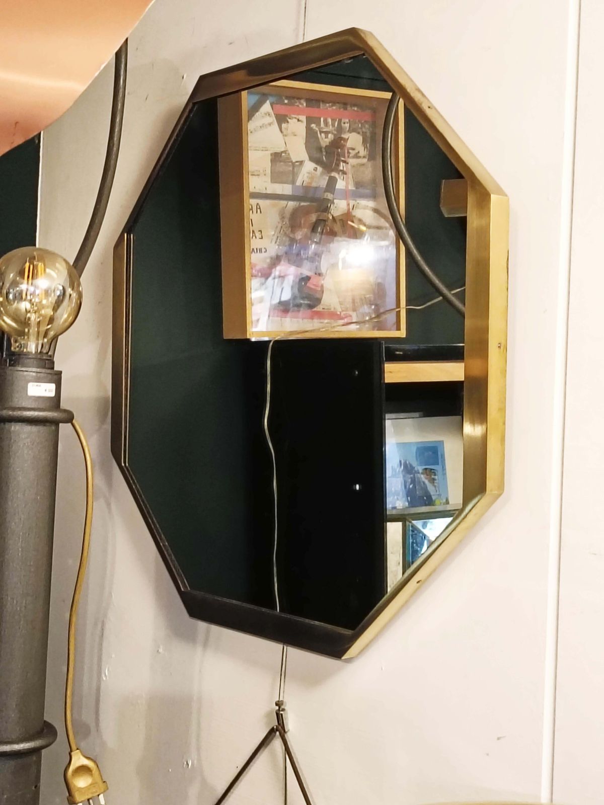 Large Octagonal Brass Wall Mirror, Italy 1950s photo 1375.0