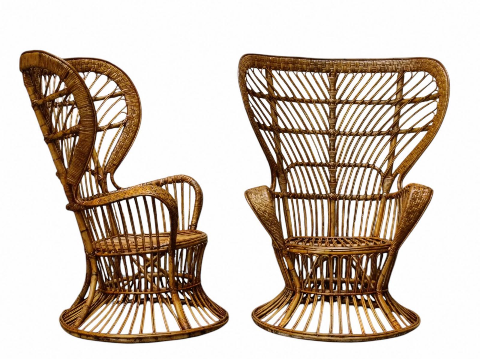Lio Carminati & Gio Ponti Pair Of Rattan Armchairs "Biancamano," Italy 1950s photo for sale