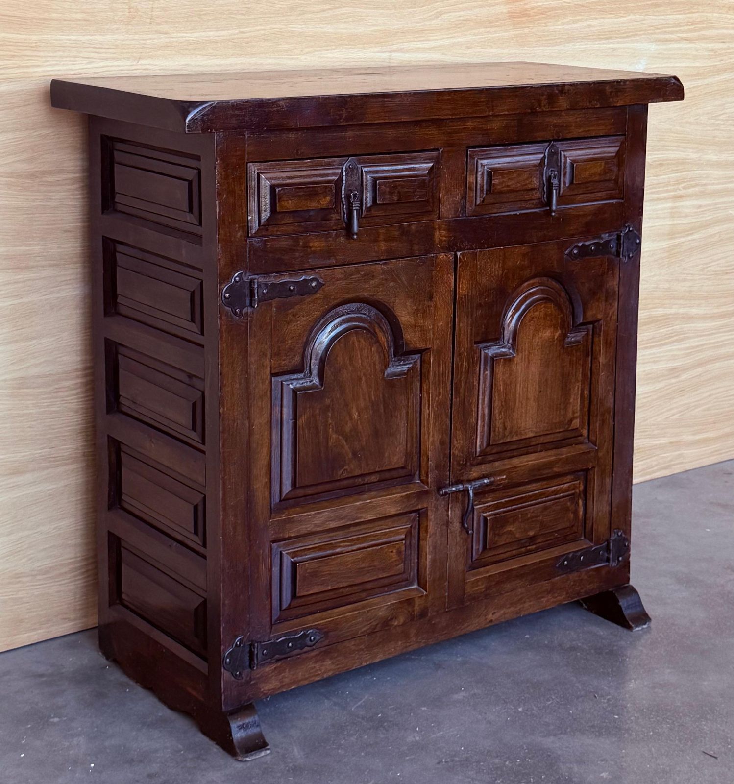 19th Spanish Baroque Carved Walnut Narrow Two Drawer Credenza Or Buffet photo furniture