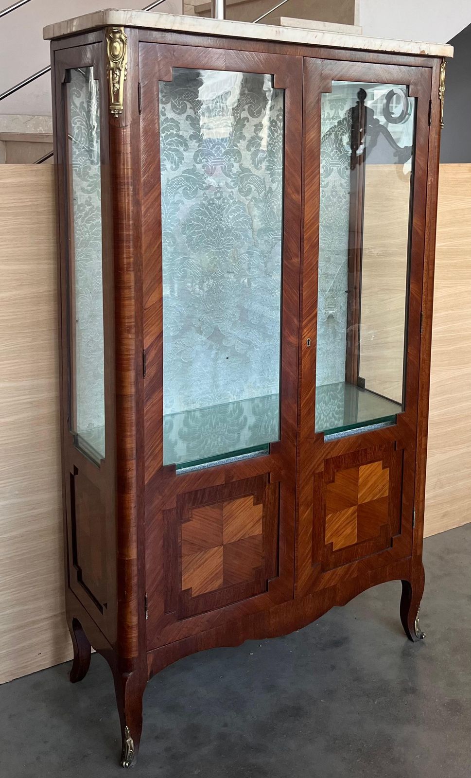 Louis XVI Style Showcase Vitrine In Walnut With Geometrical Marquetry photo Furniture