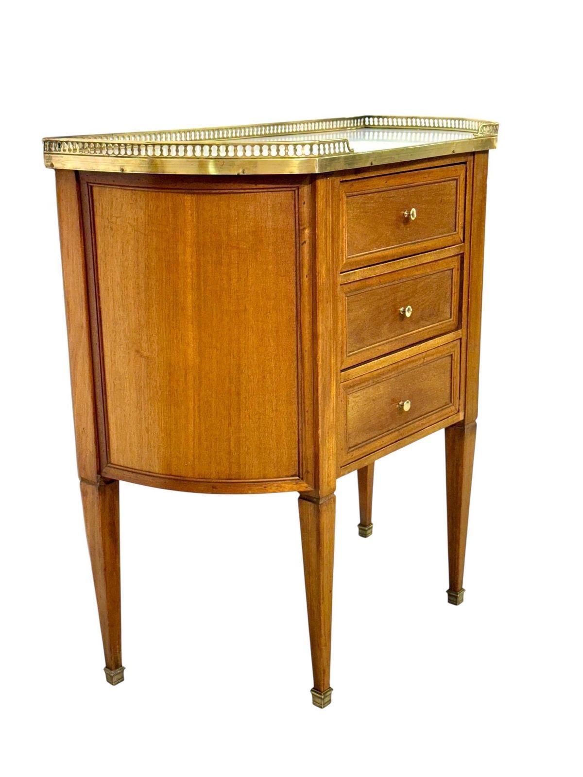 Petite French Walnut Demilune Commode, Marble Top, Late 19th Century photo furniture